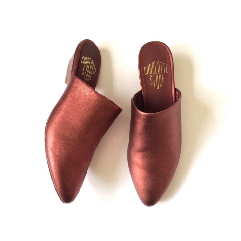Charlotte Stone metallic ruby slip on mules
